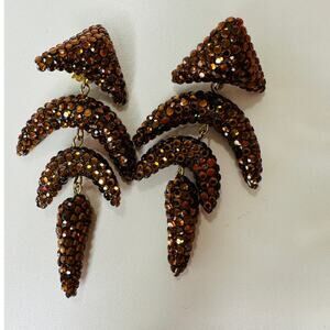 Vintage Richard Kerr Bronze Rhinestone Chunky Clip Earrings